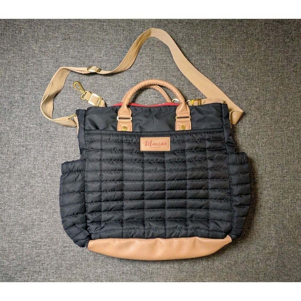 Maman New York Black Beige Quilted Diaper Shoulder Bag Messenger Look Purse